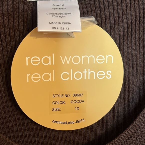 Dark Brown, Lattice Trim, Short Sleeve Sweater by Reality Plus 1X NWT - Picture 12 of 15